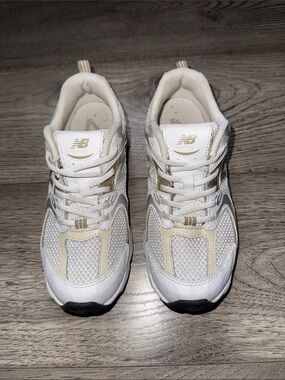 Kids New Balance White & Beige Athletic Sneakers